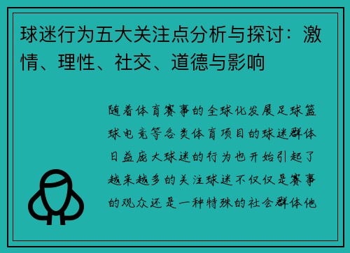 球迷行为五大关注点分析与探讨：激情、理性、社交、道德与影响